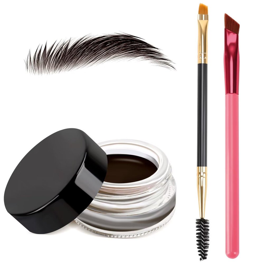 3 IN 1 Eyebrow Gel Kit With 2 Eyebrow Brushs,High Pigment,Waterproof,Long Wearing, Eyebrow Pomade For All Skin Tones, #01 ebony