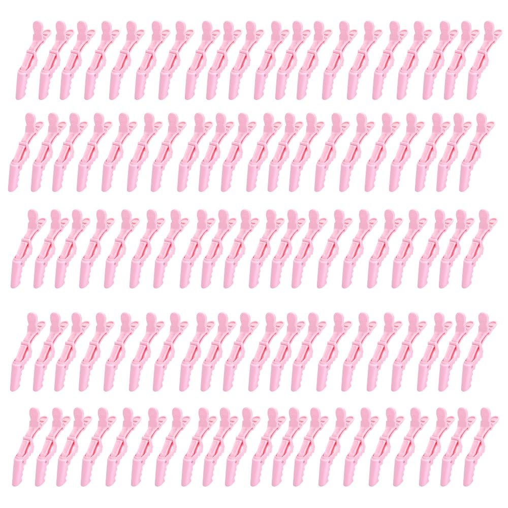 100 Pcs Alligator Hair Clip for Styling Sectioning - Salon Hair Clip for Thick Hair, Plastic Hair Styling Clip with Wide Teeth & Double-Hinged Design (Pink)