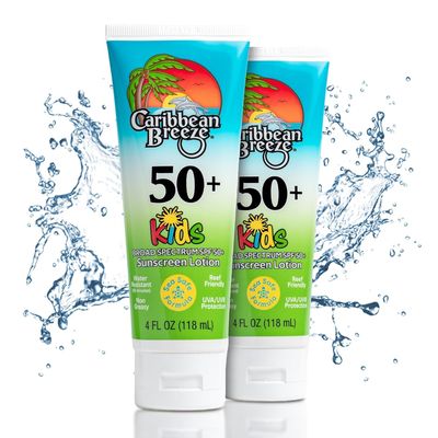 Reef Friendly Kids Sunscreen SPF 50, Mango Lime Scent Body Lotion, Rich in Anti-Oxidants, Water Resistant Up to 80 Minutes, Broad Spectrum, 4 oz, 2 Pack