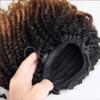 3 Tone 1b/4/30 Afro Kinky Curly Human Hair Drawstring Ponytail Extension 20inch 110grams 4C Curly Clip ins Ponytail Hairpiece for Women Black to Medium Brown to Light Auburn view 4