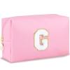URSKYTOUS Initial Makeup Bag Personalized Preppy Travel Small Cosmetic Bag Cute PU Pink Chenille Letter Makeup Pouch for Purse Waterproof Zippered Toiletry Organizer for Women Girls Kids Friends (G) view 1