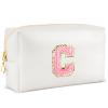 URSKYTOUS Initial Makeup Bag Personalized Preppy Travel Small Cosmetic Bag Cute PU White Chenille Letter Makeup Pouch for Purse Waterproof Zippered Toiletry Organizer for Women Girl Kid Friends(C) view 1