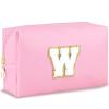 URSKYTOUS Initial Makeup Bag Personalized Preppy Travel Small Cosmetic Bag Cute PU Pink Chenille Letter Makeup Pouch for Purse Waterproof Zippered Toiletry Organizer for Women Girls Kids Friends (W) view 1