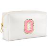 URSKYTOUS Initial Makeup Bag Personalized Preppy Travel Small Cosmetic Bag Cute PU White Chenille Letter Makeup Pouch for Purse Waterproof Zippered Toiletry Organizer for Women Girls Kids Friends (O) view 1
