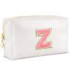 URSKYTOUS Initial Makeup Bag Personalized Preppy Travel Small Cosmetic Bag Cute PU White Chenille Letter Makeup Pouch for Purse Waterproof Zippered Toiletry Organizer for Women Girls Kids Friends (Z) view 1
