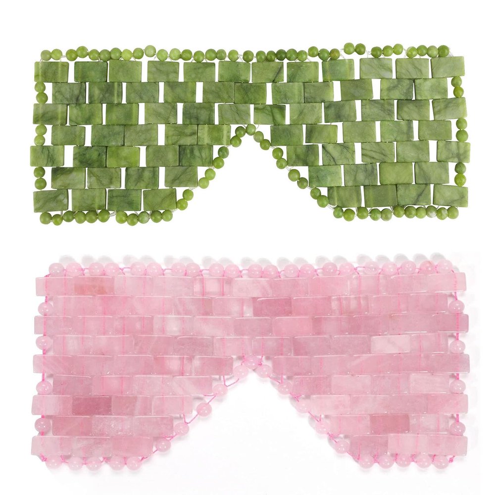 gemshan Rose Quartz Eye Mask & Jade Eye Mask Facial Maks for Relive Eliminate Puffiness Anti Aging Therapy Hot or Cold Using