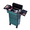 4-in-1 Green Rolling Makeup Train Case, Draw-bar Style Interchangeable Aluminum Rolling Makeup Case-Dark Green (13.78 x 9.84 x 29.53) (L x W x H) view 2