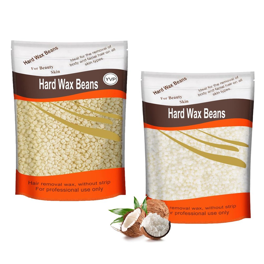 1.3lb Hard Wax Beads for Hair Removal, Yovanpur Pearl Wax Beads for Brazilian Waxing, Waxing Beans for Sensitive Skin, 21oz Face Eyebrow Back Legs At Home with 20pcs Wax Sticks(Cream & Coconut)