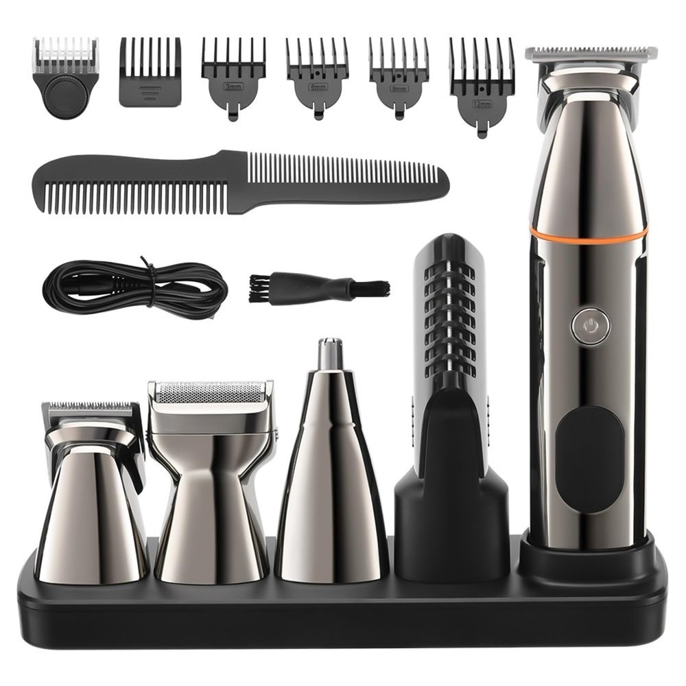 BAHREL Beard Trimmer for Men, All in One Mens Beard Grooming Kit, IPX7 Washable Mustache Nose Hair Trimmer, Foil Trimmer & Body Shaver, Electric Razor for Men Gifts (Color : Silver)