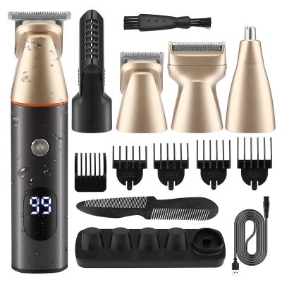 BAHREL Beard Trimmer for Men, All in One Mens Beard Grooming Kit, IPX7 Washable Mustache Nose Hair Trimmer, Foil Trimmer & Body Shaver, Electric Razor for Men Gifts (Color : Gold)