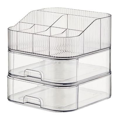 Dressing table organiserMakeup Organizer Stackable Vanity Makeup Organizer Large Capacity Acrylic Makeup Brushes Storage With Clear Drawers For Countertop (Color : Grn, Size : 3-Tiers) (Color : Cle