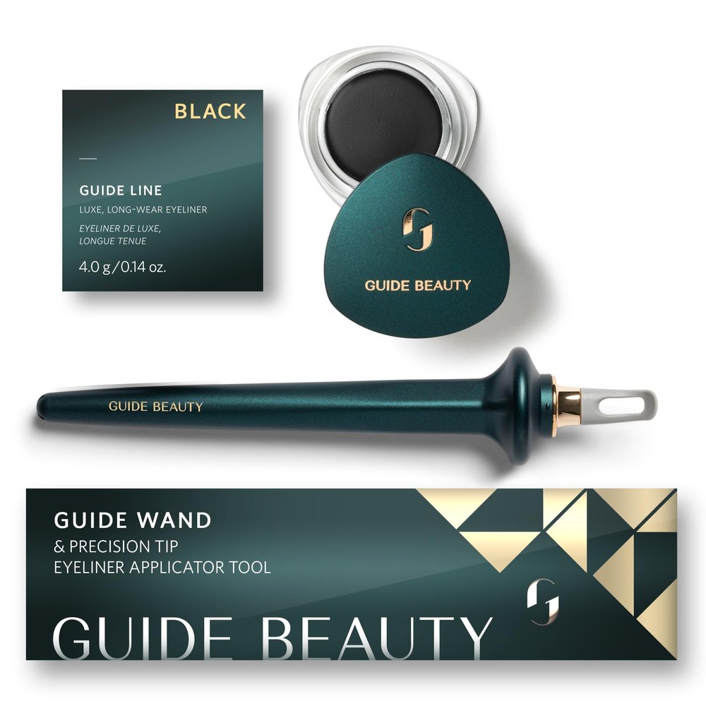 Guide Beauty Eyeliner Duo, GUIDE Wand & Line Luxe/Long-Wear Eyeliner Cream (Black), Multi-Purpose Make-Up Application Tool, Universal Design for Easy Eye & Lip Liner