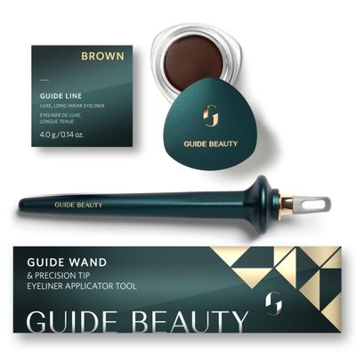 Guide Beauty Eyeliner Duo, GUIDE Wand & Line Luxe/Long-Wear Eyeliner Cream (Brown), Multi-Purpose Make-Up Application Tool, Universal Design for Easy Eye & Lip Liner