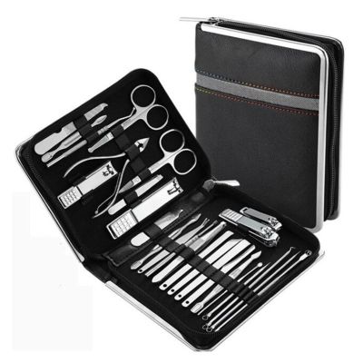 26 Pcs Manicure Set Stainless Steel Nail Clippers Cuticle Nipper Pedicure Care Tool Dead Skin Scissor Cleaning Grooming(Black)