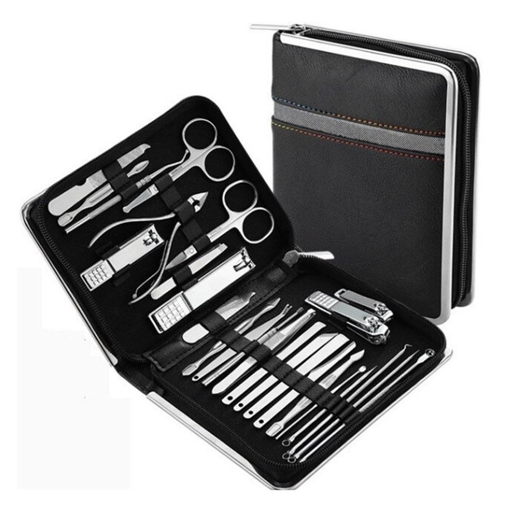 26 Pcs Manicure Set Stainless Steel Nail Clippers Cuticle Nipper Pedicure Care Tool Dead Skin Scissor Cleaning Grooming(Black)
