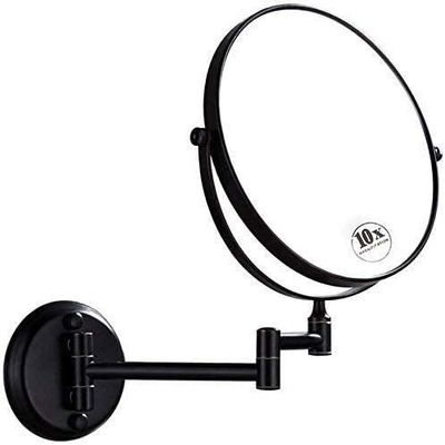 Bathroom Makeup Wall Mounted Black,8 Inch 1x/10x Magnification Shaving Mirrors, Double Sided 360