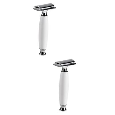 balacoo 2pcs Manual Razor Holder Classic Vintage Shaving Machine Double-sided Razor Single Blade for Men