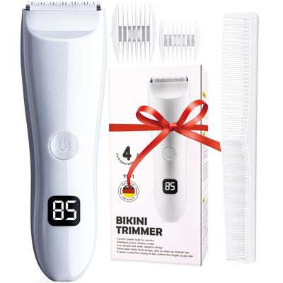 Bikini Trimmer for Women Electric Razor: R-Angle Design No Nicks and Irritation, Waterproof Body Shaver Groomer Kit for Women Pubic Hair, Best Lady Hair Remover for Legs and Armpits Area (White)