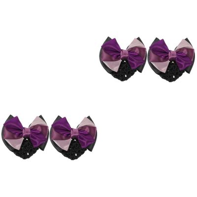 FAVOMOTO 4pcs Professional Bow Bun Hair Net Decorative Bowknot Elegant Hair Cover for Stewardess and Bank for Formal and Casual Occasions