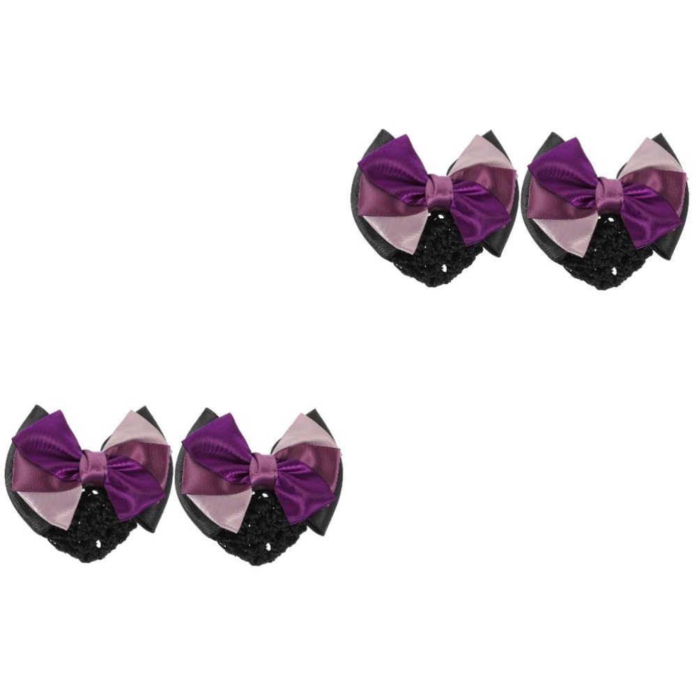 FAVOMOTO 4pcs Professional Bow Bun Hair Net Decorative Bowknot Elegant Hair Cover for Stewardess and Bank for Formal and Casual Occasions