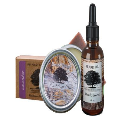 Northridge Oak Beard Oil and Balm Set w/Organic Beard Soap - 5 Different Scents to Choose From. Keep your Beard Clean, Soft and Healthy (Ozark Breeze - Scented with Pure Lavender Oil)