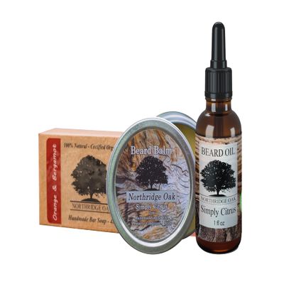 Northridge Oak Beard Oil and Balm Set w/Organic Beard Soap - 5 Different Scents to Choose From. Keep your Beard Clean, Soft and Healthy (Simply Citrus - Scented with Pure Blood Orange Oil)