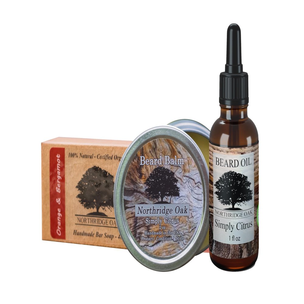 Northridge Oak Beard Oil and Balm Set w/Organic Beard Soap - 5 Different Scents to Choose From. Keep your Beard Clean, Soft and Healthy (Simply Citrus - Scented with Pure Blood Orange Oil)