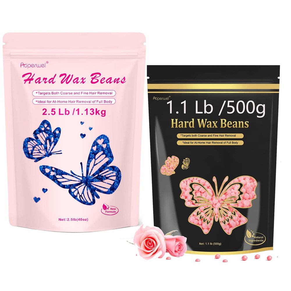 Auperwel Wax Beads for Hair Removal, 1.1LB Painless Salon Hard Wax Beans for Bikini, Eyebrow Facial, At Home Pearl Waxing Beads for Sensitive Skin with 20 Spatulas for Women Men(Rose)