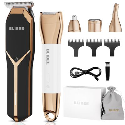 BLIBEE Bikini Trimmer & Hair Clippers for Women - Waterproof Electric Razor and 4 in 1 Bikini Shaver Set, Deluxe Hair Trimmer, Wet/Dry Body Shaver for Nose Eyebrows Beard Pubic Hair, Black
