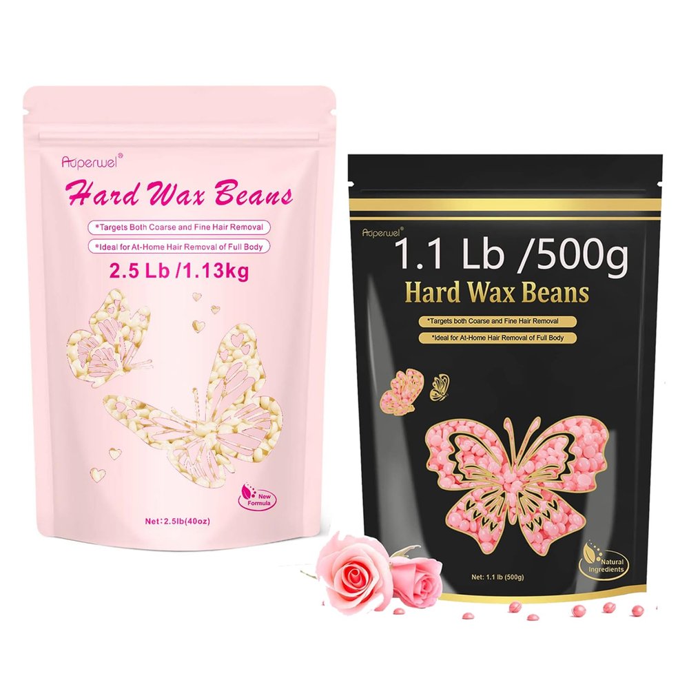 Auperwel Wax Beads for Hair Removal, 1.1LB Painless Salon Hard Wax Beans for Bikini, Eyebrow Facial, At Home Pearl Waxing Beads for Sensitive Skin with 20 Spatulas for Women Men(Rose)