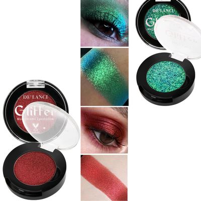 Afflano Multichrome Green Red Eyeshadow 2Pcs., Highly Pigmented Multichrome Eyeshadow Palette, Color Changing Forest Green Glitter Eyeshadow, Dark Red Makeup Eye Shadow, Multi-Dimensional Eyes Look