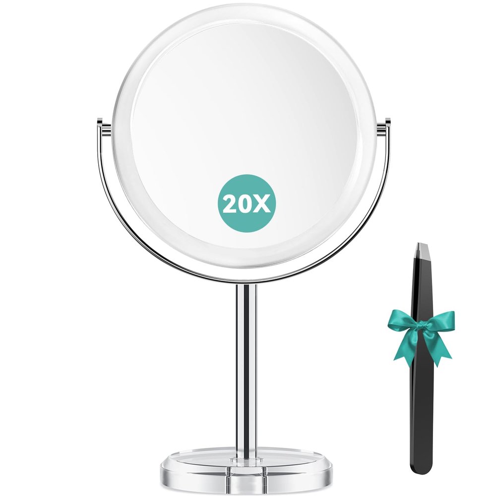 Auxmir 20X Magnifying Makeup Mirror, Double Sided 1X/20X Magnifying Mirror, Tabletop Magnified Vanity Mirror with Magnification, 360 Rotation, Stand for Dressing Table, Bathroom, Bedroom