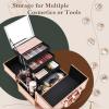 FRENESSA Makeup Case 11.8 Inch Makeup Organizer Case Large Cosmetic Box with Mirror Portable 3 Trays Travel Storage Box for Make Up Nail Tech Kits Cosmetology Case 3D Rose Gold Floral view 2