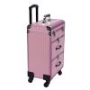 DUTTIETY Rolling Makeup Case Large Cosmetic Trolley with Locks Professional Makeup Train Case organizers for Salon Barber (Pink) view 1
