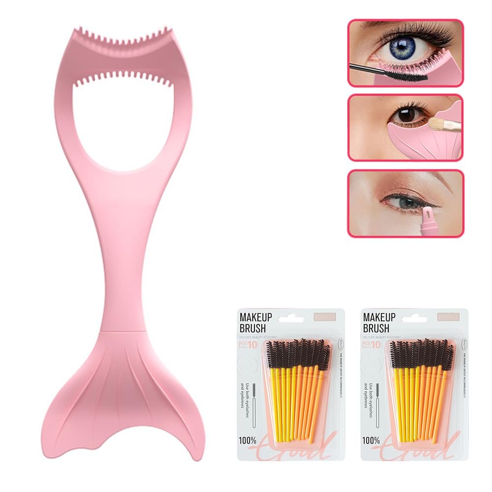 Eoopoon 3-in-1 Mascara Shield Applicator Guard, Makeup Lash Applicator Eyelash Tool, Silicone Eyelash Tool Upper Lower Eye Lash Mascara Guard Applicator with 2 Premium Lash Brushes