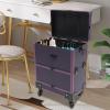 BANLICALI 7-Compartment Rolling Makeup Train Case with 4 Wheel, Mirror and Retractable Handle, Free Standing Cosmetics Storage Organizer for Salons Homes Parties Load 50kg (Purple) view 4