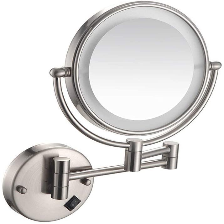 Bathroom Shaving Mirror Wall Mounted 8 Inch USB Charge Makeup Mirror 1x/3x Magnification Vanity Mirror Extendable