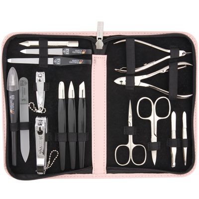 3 Swords Germany - brand quality 16 piece manicure pedicure grooming kit set fashion leather case light pink, Made in Germany