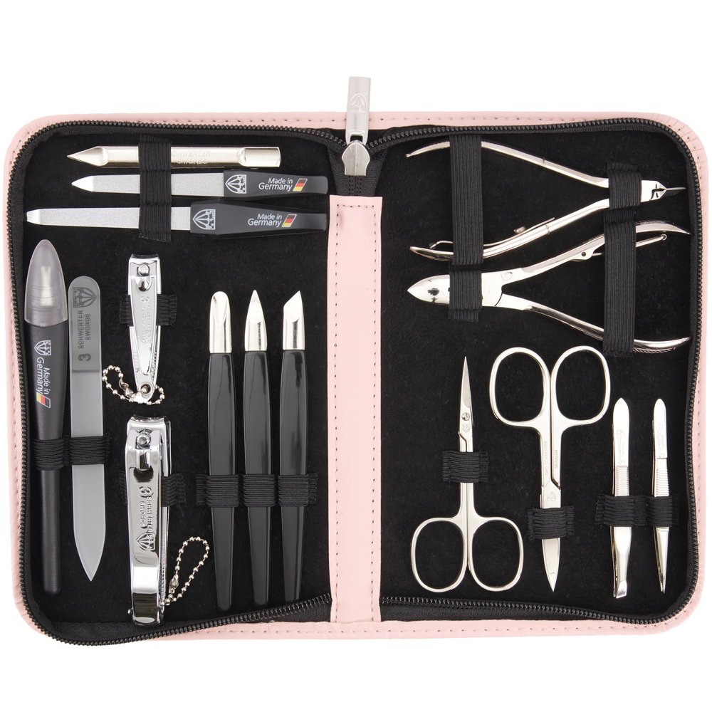 3 Swords Germany - brand quality 16 piece manicure pedicure grooming kit set fashion leather case light pink, Made in Germany