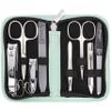 3 Swords Germany - brand quality 8 piece manicure pedicure grooming kit set synthetic leather case mint - Made in Germany view 1