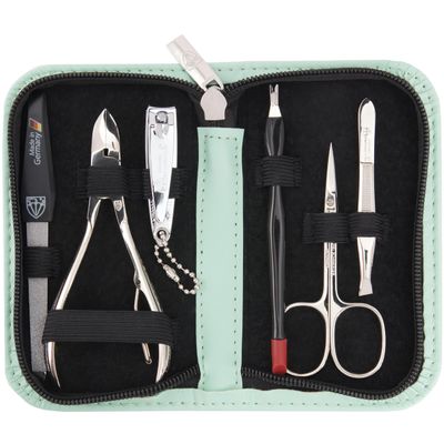3 Swords Germany - brand quality 6 piece manicure pedicure grooming kit set fashion leather case mint, Made in Germany