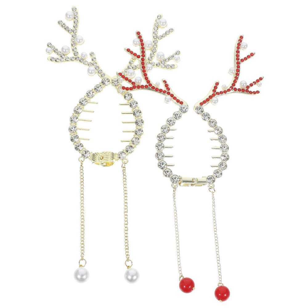 Beaupretty Christmas Reindeer Ponytail Bun Holders 2pcs Metal Banana Clips Decorative Hair Claw for High Ponytail, Xmas Hair Jaw Barrettes Styling Accessories for Women Girls