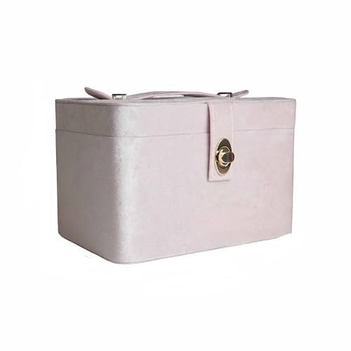 Customizable Large Velvet Makeup Box with Mirror, Travel Cosmetic Case, Travel Makeup Organizer, Makeup case for Women and Girls, Cosmetics Organizer (Top Text, Pink)