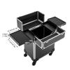 Rolling Makeup Train Case, Professional Portable Cosmetic Trolley Organizer Case With 4 360 Swivel Wheels, Large Cosmetics Makeup Beauty Salon Hairdresser Trolley Case For Make-up Artists Use (Black) view 2