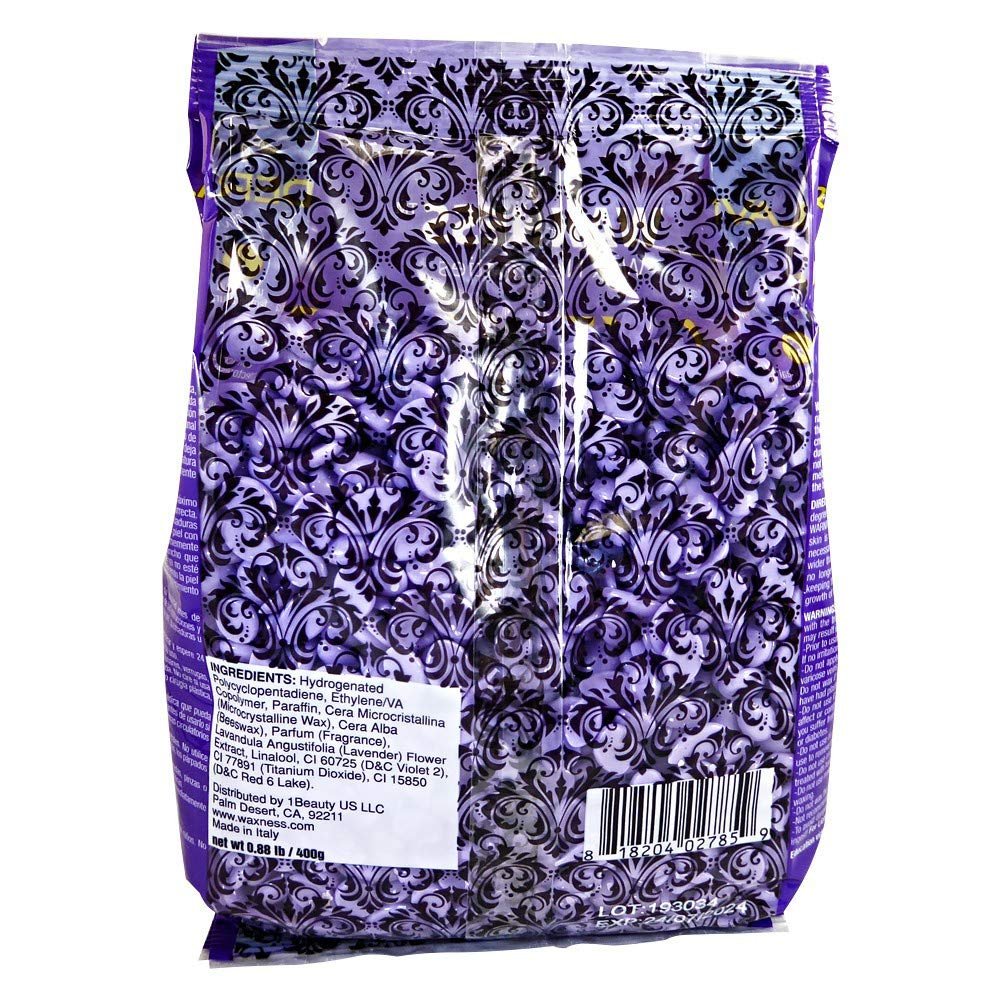 Waxness Lavender Face Hard Wax Pack of 2 x 0.8 lb (400 g) Creamy Stripless Hard Wax for Sensitive Skin, Face, Bikini, Synthetic Resin Formula, Gentle Hair Removal Made in Italy