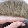 Mens Toupee Super Thin Skin V-loop knots 8x10 inch Human Hair Replacement System Toupee For Men Natural Hairpiece8"x10"#20 Light Ash Blonde-100% Light to Medium Light Density view 3
