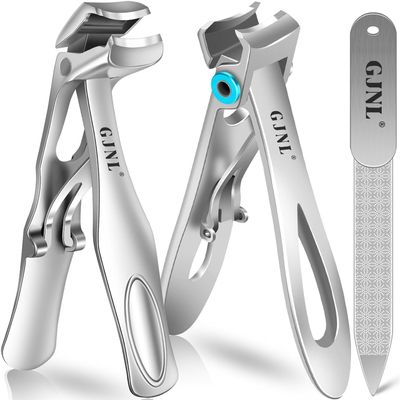 Toenail Clippers for Thick Nails for Seniors, 3-Pack Ergonomic Heavy Duty Angled Head Nail Clippers with Catcher, Premium Steel Wide Opening Fingernail Clippers Nail Cutter for Men & Women