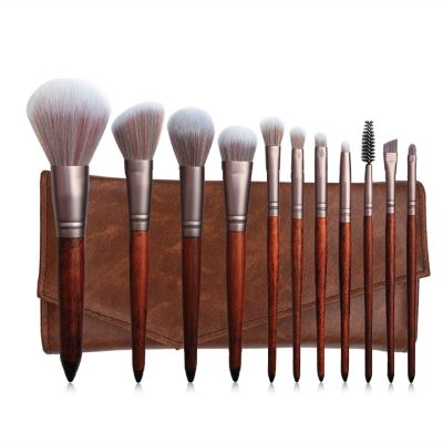 11 Pcs Of Imitation Mahogany Makeup Brush, Loose Powder Brush, Blush Brush Beauty Makeup Kit (Color : Brown, Size : 11 rosewood brush sets+brush pack)