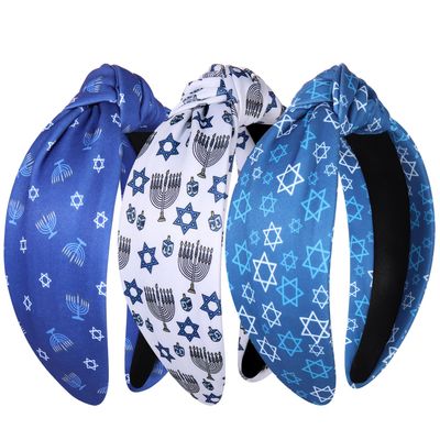 NVENF 3PCS Hanukkah Headbands Dreidl Menorah Star of David Headband Jeweled Crystal Rhinestone Knotted Headband Hanukkah Lights Festive Holiday Accessories Gifts