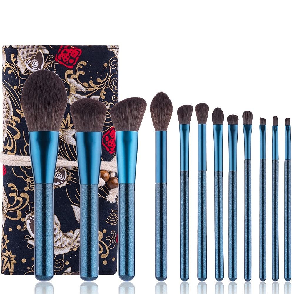 12PCS Blue Makeup Brush Small Portuguese Artificial Gray Mouse Silk Star Blue Beauty Makeup Brush, Foundation Blush Contour Eye Shadow Brush Set (Color : Gray)